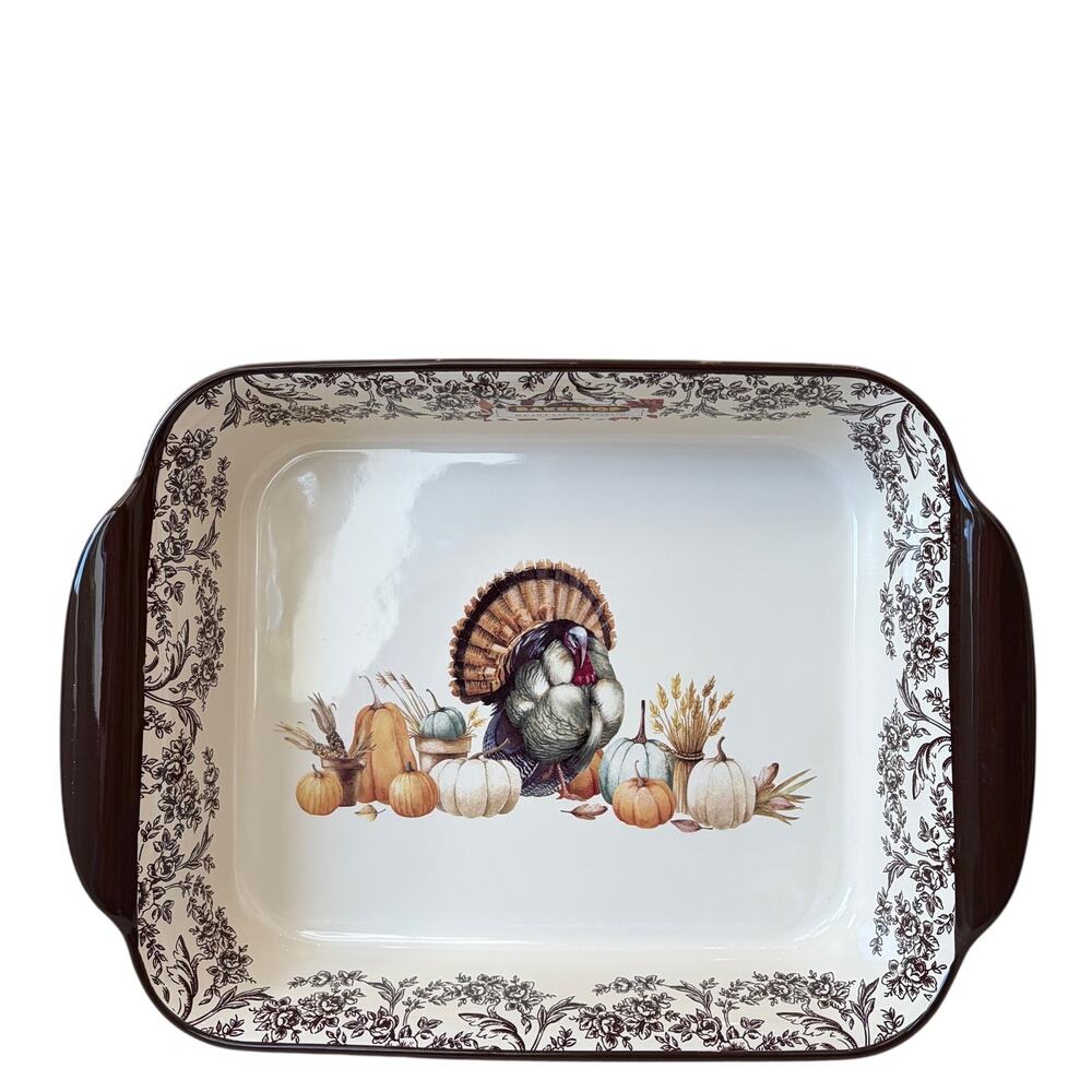 The Bakeshop Large Ceramic Turkey Baker 15.5in Thanksgiving Casserole Dish NEW